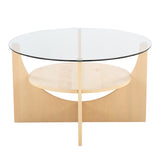 U-Shaped Contemporary Coffee Table in Natural Wood and Clear Glass by LumiSource B202P223314