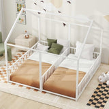 Metal Twin Size House Platform Beds, Two Shared Beds, White MF307505AAK