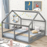 ZUN Twin Size House Platform Beds,Two Shared Beds, Gray 33615095