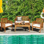 ZUN 4-piece patio furniture set Outdoor Acacia wood sofa furniture with cushion white 42065091