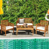 ZUN 4-piece patio furniture set Outdoor Acacia wood sofa furniture with cushion white 42065091