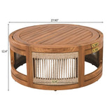 27.95" Acacia Wood Outdoor Coffee Table - Handwoven Rope Accent Boho Patio Table with All-Weather N767P300153A