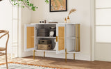 TREXM 2-Door Elegant Curved Dining Cabinet with Gold Trim and Woven Rattan Doors for Dining Room N715P172740K