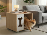 Cat Dog House Dog Bed Side Table Wooden Dog Condo with Bone-shape Window and Thick Metal Legs 58782516
