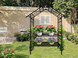 Metal Garden with Bench Turned into Flower Stand W58.07*H97.24 Climbing Plants Support Rose 04163726