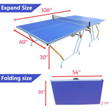 ZUN 9ft Mid-Size Table Tennis Table Foldable & Portable Ping Pong Table Set for Indoor & Outdoor Games 04440983