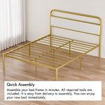 ZUN Metal Steel Platform Bed Frame with Upholstered Headboard cushion - Gold W2992P233415