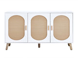 3-door standing cabinet with tall oval rattan top, made of particleboard and plastic rattan, 87304240