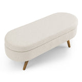 Ottoman Oval Storage Bench,Rubber Wood Legs, Beige W48746798