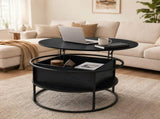 Lift-Top Coffee Table Round Center Table with Hidden Compartment Storage Shelf for Living Room, 55464142