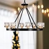 Matte Black Gold Wagon Wheel Chandelier Farmhouse Modern Small Crystal Round Chandelier for Living W1592P233064