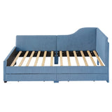 Twin Size L-Shaped Corduroy Daybed,Upholstered Bed Frame with 2 Storage Drawers,Blue N733P171470C