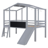 ZUN Twin Size Loft Bed with Ladder and Slide, House Bed with Blackboard and Light Strip on the Roof, WF307450AAE