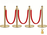 4PCS Gold Stanchions Posts with 3PCS 5 ft Red Velvet Rope, Red Velvet Rope Stanchion Set Crowd 82790291
