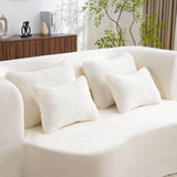 Queen Size Modern White Floor Sofa with 4 Pillows, Plush Fabric Futon Sofa Couch, High-Density Foam W3612P336073