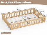Full Size Bed Floor Bed with Safety Guardrails and Door for Kids, Natural W1580P462323