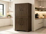 Walnut 72" 4-Door Kitchen Pantry with Drawer 3 Shelves Storage Cabinet for Kitchen Organization 59762561