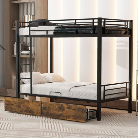 ZUN Metal Bunk Bed With drawers, Twin, Black MF311015AAB