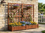 Rustic Brown Elevated Planter with Lattice Trellis, Dual Large Planting Boxes with Drainage System 67310581