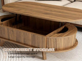 Fluted Lift Top Coffee Table with Hidden Compartment, Wooden Center Table, Modern Oval Lift Tabletop W2641P449066
