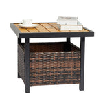 ZUN Outdoor Wicker Side Table with Umbrella Hole & Storage Space, Square PE Rattan End Table for Patio 23625637