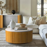 ZUN Faux White Marble Round Coffee Table with Storage B035P262683