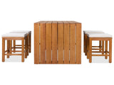 5 Piece Outdoor Set, Patio Acacia Wood Height Table & Four Stools with Cushions, Wood Dining 88788867