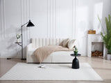 Flora Upholstered Daybed with 2 Drawers, Twin, Ivory Velvet, Ribbed Tufted Backrest, Daybed in B083P156245