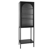 ZUN Stylish Tempered Glass High Cabinet with Arched Door Adjustable Shelves and Feet Anti-Tip Dust-free W1673127678