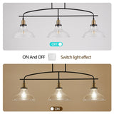 45" Industrial 3-Light Pendant Chandelier with Clear Glass Shades, Black Metal Frame, Adjustable W1340P253586