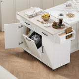 K&K Kitchen Island with Trash Can Storage Cabinet, Kitchen Cart with Drop Leaf, Spice, Towel WF326381AAW