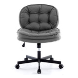 ZUN Armless-Office Desk Chair with Wheels: PU Leather Cross Legged Wide Chair,Comfortable Adjustable 32911314