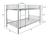 Iron Bed Bunk Bed with Ladder for Kids Twin Size Gray 40700088