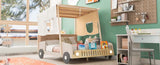 Wood Full Size Car Bed with Pillow, Ceiling Cloth and LED, Natural WF309289AAM