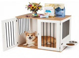 Furniture Style Dog Crate with 360&deg Rotating Feeder & 304 Stainless Steel Bowls, Double Locking 78153530
