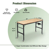 60" Adjustable Workbench for Garage, Rubber Wood Heavy Duty Workstation with Power Outlets & Wheels, W1422P218520