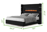 Upholstery Wooden Queen Bed with Ambient lighting in Black Velvet Finish B00977487