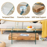 ZUN 43.3 Inch Modern Two-Tier Coffee Table - Clear Tempered Glass and Natural Wood Grain, W1151P232622