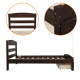 Platform Twin Bed Frame with Storage Drawer and Wood Slat Support No Box Spring Needed, Espresso WF191655AAP