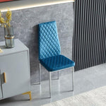 ZUN Light blue modern simple style dining chair leather chrome metal pipe diamond grid pattern W29964250