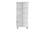 Mott 63" H Linen Bathroom Cabinet with Seven Open Shelves, One Drawer and four legs,White B097P167431