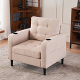 Beige Upholstered Armchair and Storage Ottoman Set - Comfortable Single Sofa with Cup Holders and W1901P149127