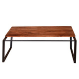 ZUN 41.7 Inch Rectangular Coffee Table with Plank Style Top, Metal Frame, Brown and Black B05671899