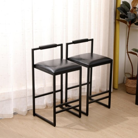 ZUN Black Bar Stool with Backrest Set of 2 Counter Height PU Leather Upholstered Bar Chairs with W1757122139