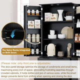 72" Modern Fluted Kitchen Pantry Cabinet with 2 Large Drawers & 8-Door Spice Rack, Freestanding W2917P294988