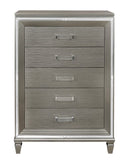 ZUN Silver Gray Metallic Finish Glam Style Storage Chest of 5 Drawers Wooden 1pc Modern Bedroom B011P176906