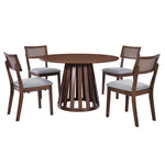 ZUN 5-Piece Retro Dining Set with 1 Round Dining Table and 4 Upholstered Chairs with Rattan Backrests 07741581