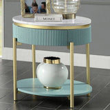 Glam Contemporary Light Teal 1pc End Table White Faux Marble Top Living Room Table Open Bottom B011P184960