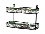 2-Tier Adjustable Railing Plant Stand with Hooks, Metal Hanging Flower Pot Holder for Balcony Porch 58457923
