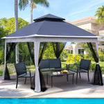 ZUN Outdoor 11x 11Ft Pop Up Gazebo Canopy With Removable Zipper Netting,2-Tier Soft Top Event 30267697